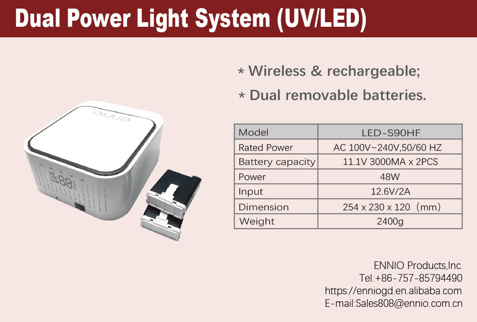 LED - S90HF - Professional UV/LED Nail Lamp (48W, Wireless & Rechargeable) - Ennio Nails